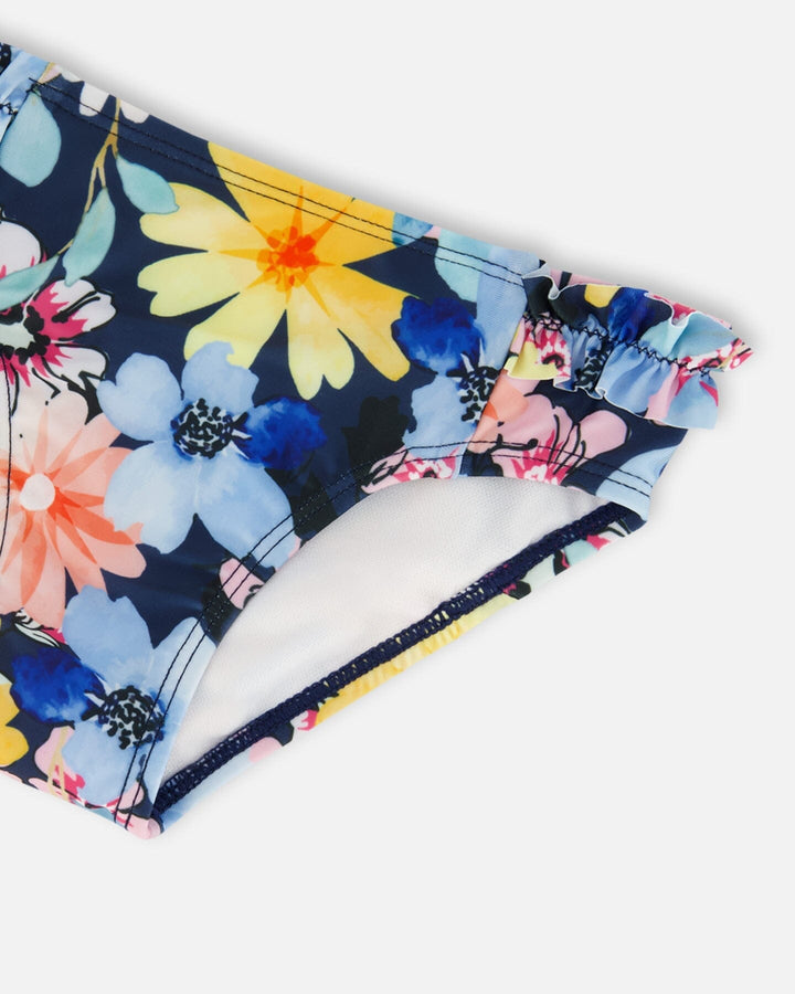 Printed Two-Piece Swimsuit Navy And Yellow And Pink Flowers Deux par Deux