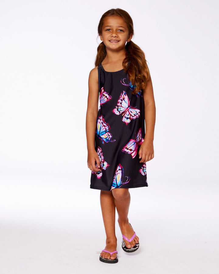 Printed Beach Dress Black And Multicolored Butterflies-1