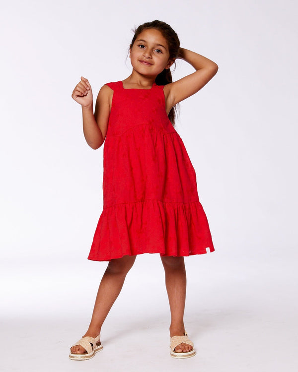 Multi-Tiered Eyelet Dress Red Deux par Deux