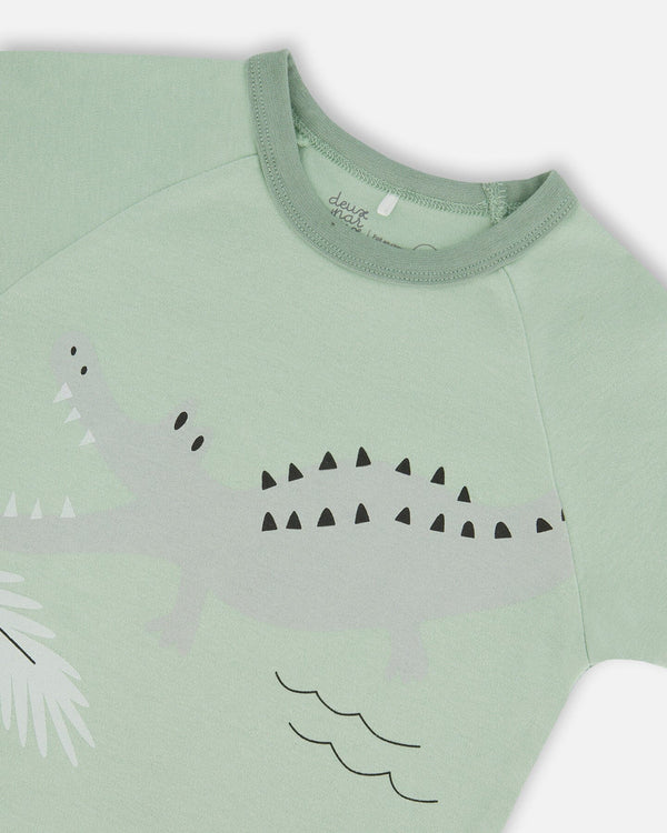 Organic Cotton Two-Piece Short Pajama Set Light Sage And Gray Crocodile Deux par Deux