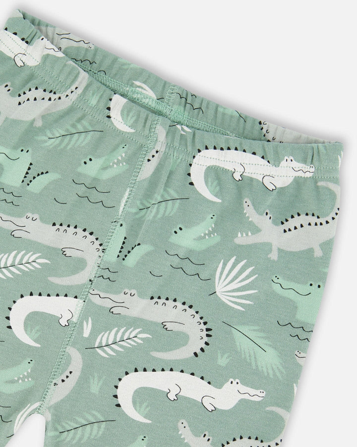 Organic Cotton Two-Piece Short Pajama Set Light Sage And Gray Crocodile Deux par Deux