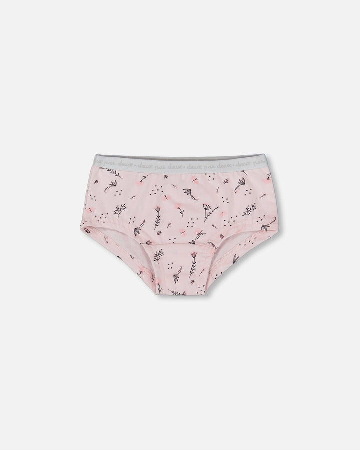 Printed Organic Cotton Boyshort Panty Small Pink Flowers On Pale Pink Background Deux par Deux