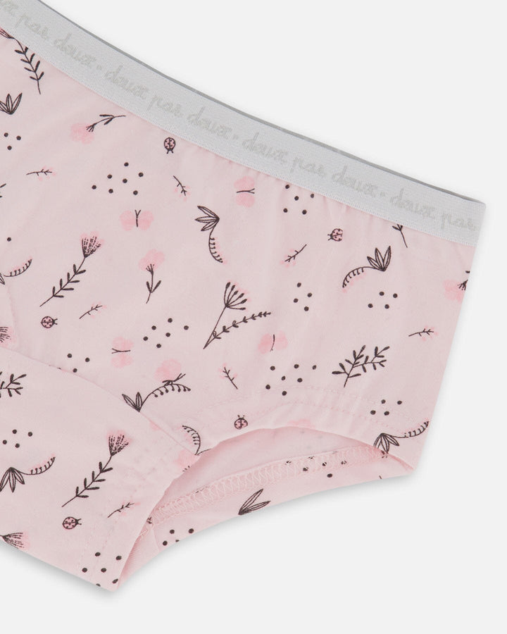 Printed Organic Cotton Boyshort Panty Small Pink Flowers On Pale Pink Background Deux par Deux