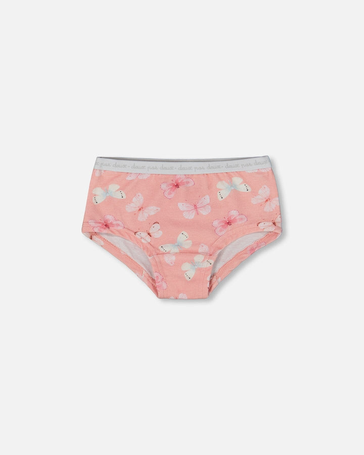 Printed Organic Cotton Boyshort Panty Pink And Blue Butterflies On Old Pink Deux par Deux
