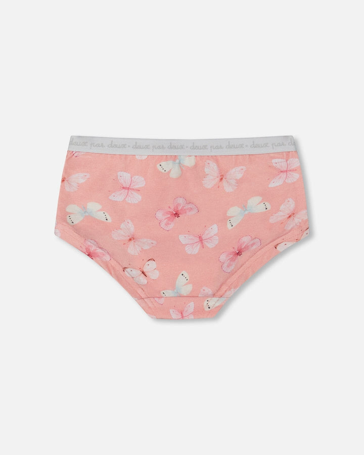Printed Organic Cotton Boyshort Panty Pink And Blue Butterflies On Old Pink Deux par Deux