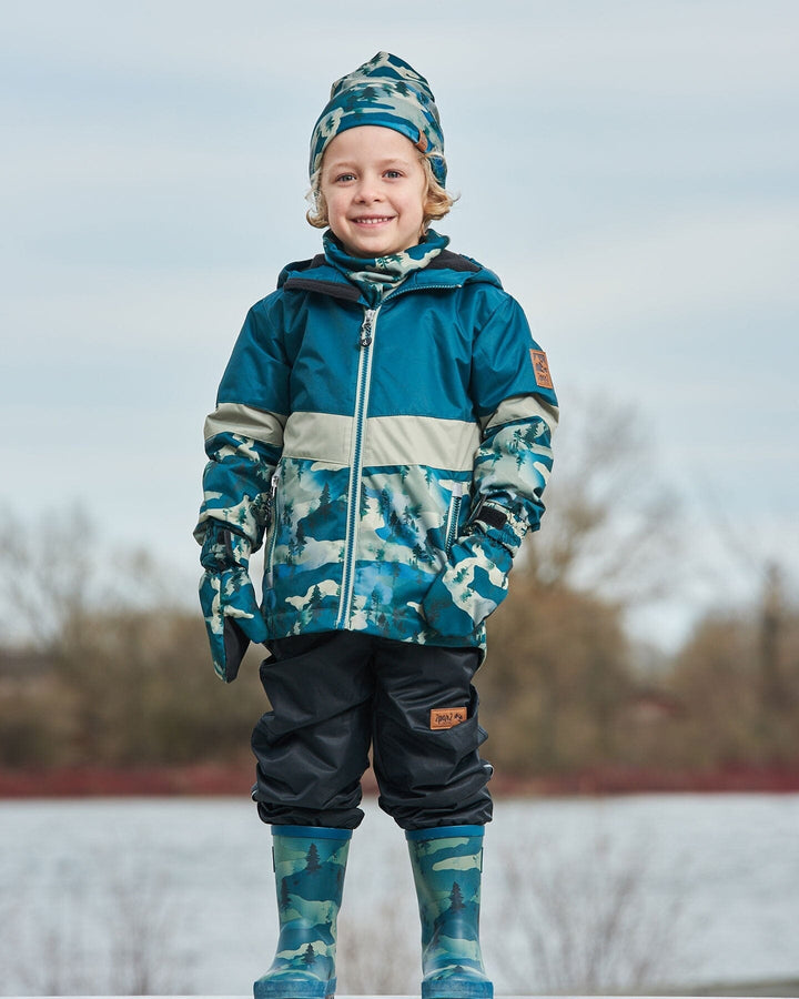 Colorblock Printed Two-Piece Mid-Season Outerwear Set Forest Green With Black Pines-4