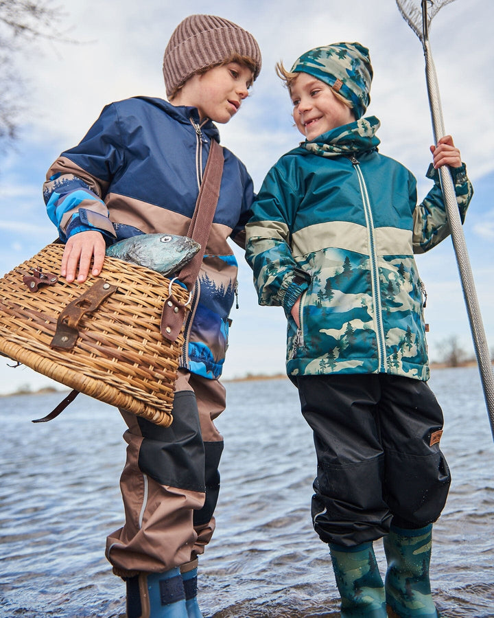 Colorblock Printed Two-Piece Mid-Season Outerwear Set Forest Green With Black Pines-3