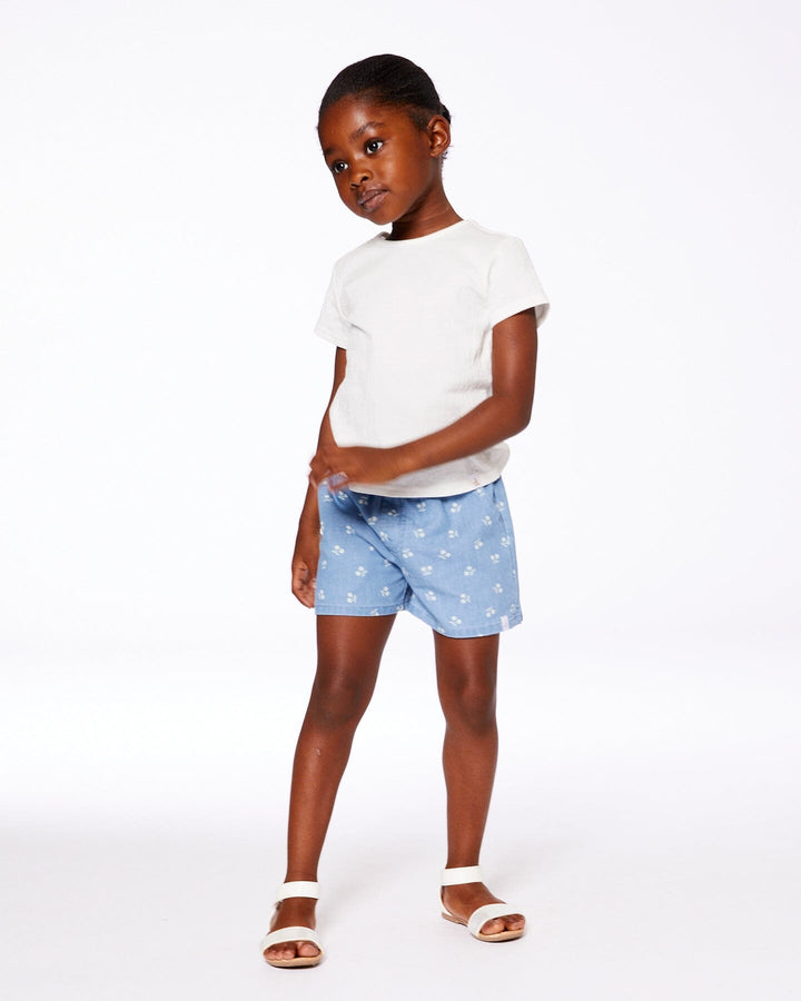 Printed Chambray Short Blue And White Cherries-1