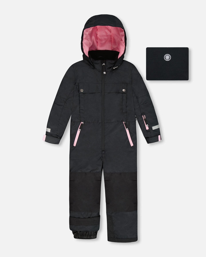 One-Piece Teknik Snowsuit Black With Pink Deux par Deux