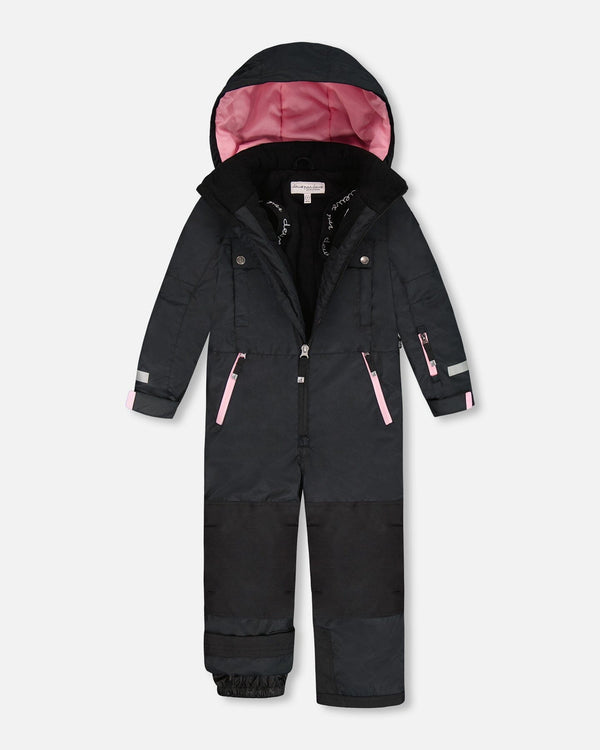 One-Piece Teknik Snowsuit Black With Pink Deux par Deux