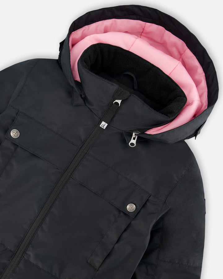 One-Piece Teknik Snowsuit Black With Pink Deux par Deux
