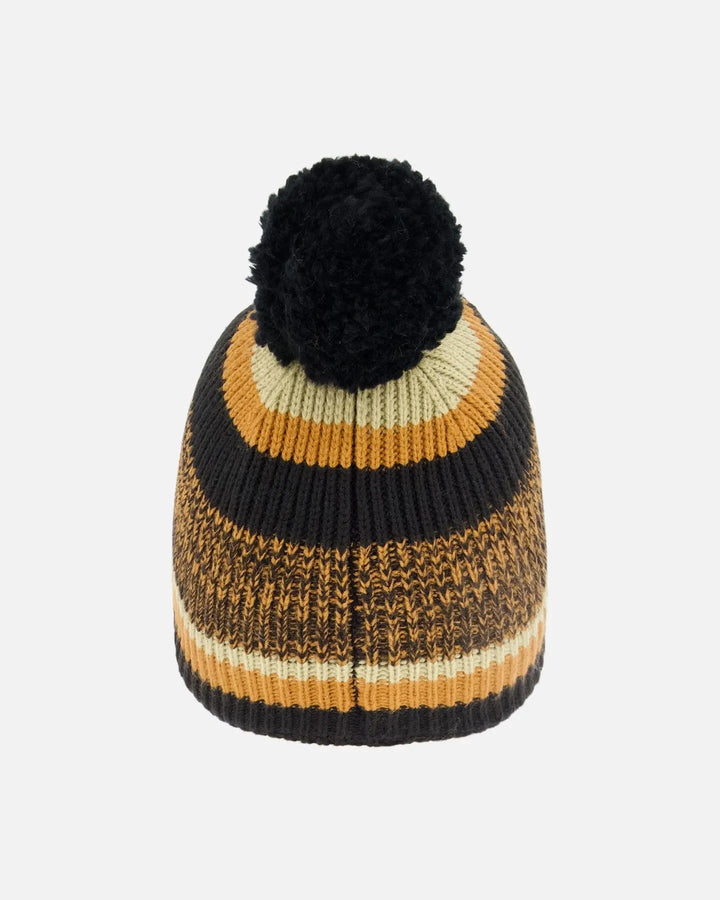 Lined Knit Pompom Hat Black And Brown-2