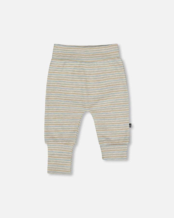 Organic Cotton Evolutive Pants Striped Heather Beige And Gray Deux par Deux