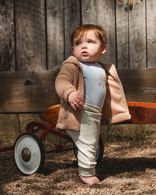 Organic Cotton Evolutive Pants Striped Heather Beige And Gray Deux par Deux