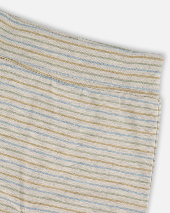 Organic Cotton Evolutive Pants Striped Heather Beige And Gray Deux par Deux