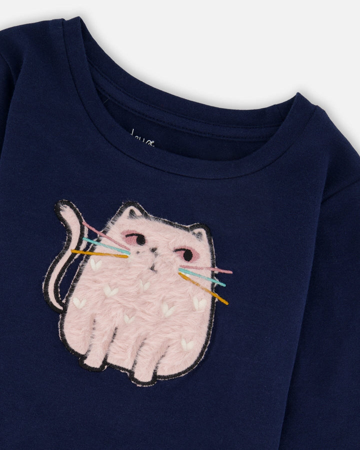 Organic Cotton T-Shirt Dark Blue With Cat-3