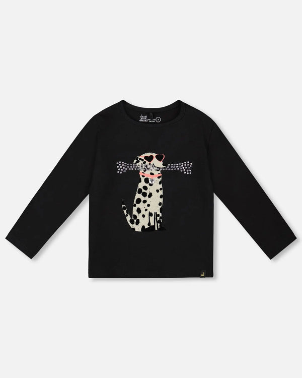 Organic Cotton T-Shirt Black With Dalmatian-0