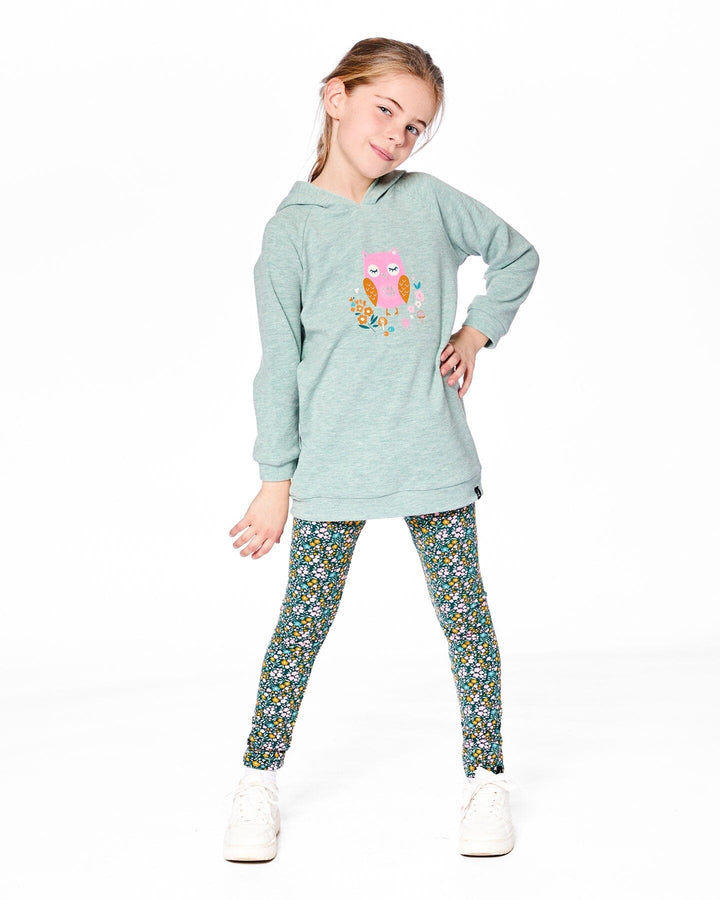 Hooded Tunic Sage Green With Owl Print Deux par Deux