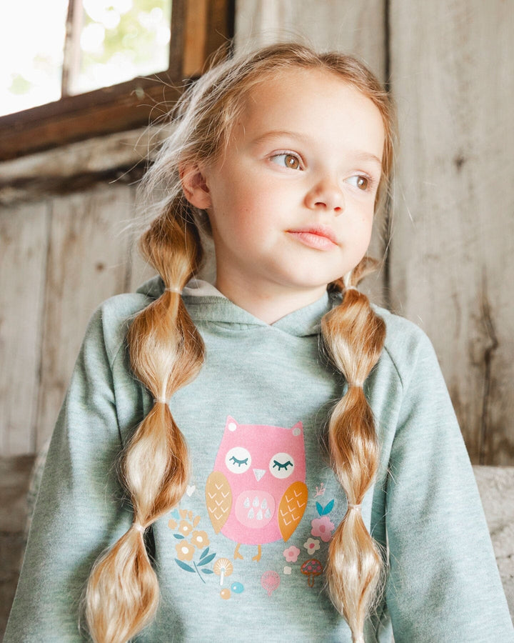 Hooded Tunic Sage Green With Owl Print Deux par Deux