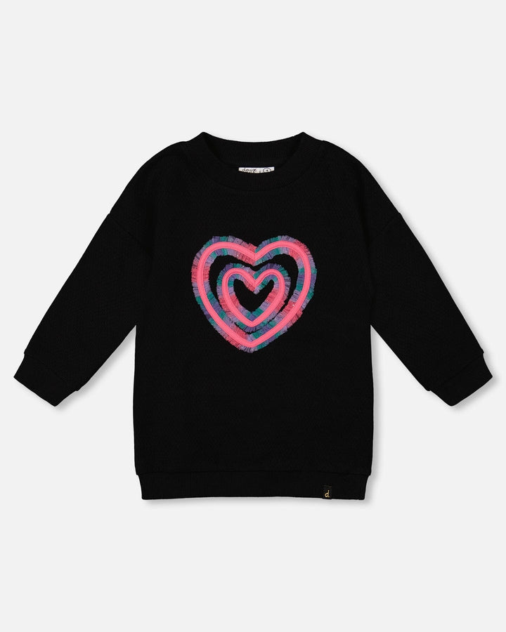 Fleece Jacquard Tunic Black With Heart Applique Deux par Deux