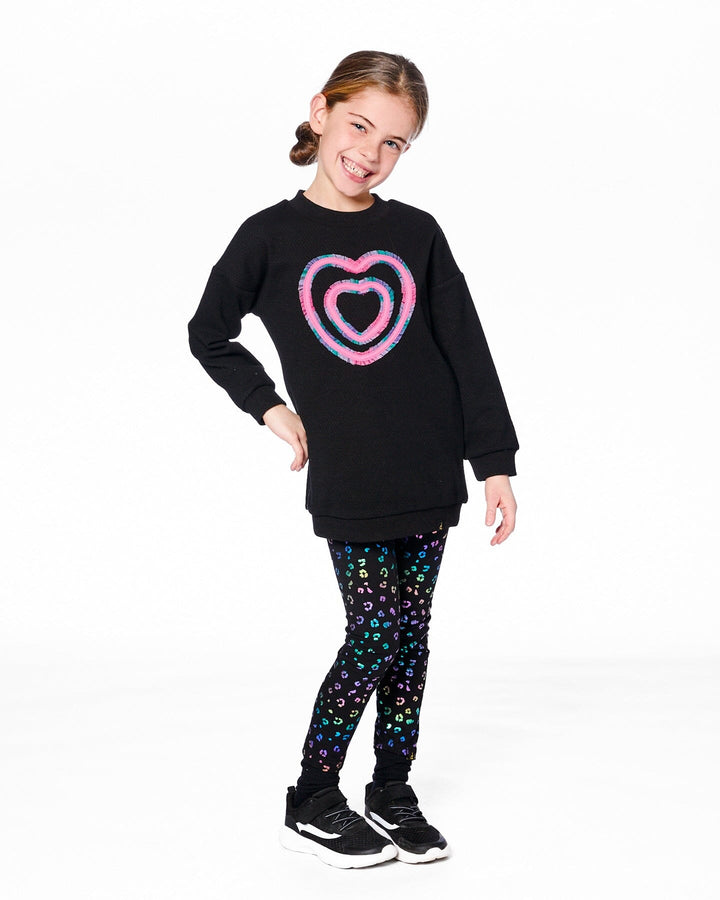 Fleece Jacquard Tunic Black With Heart Applique Deux par Deux