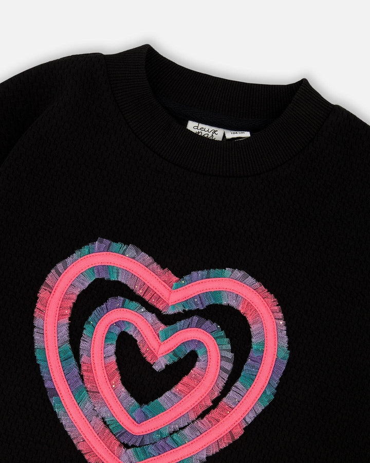 Fleece Jacquard Tunic Black With Heart Applique Deux par Deux