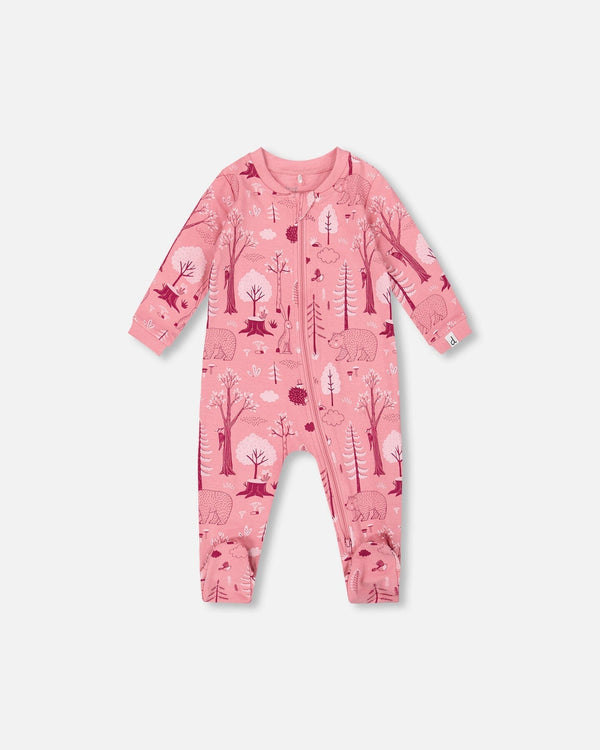 One-Piece Organic Cotton Pajama Pink Forest-0