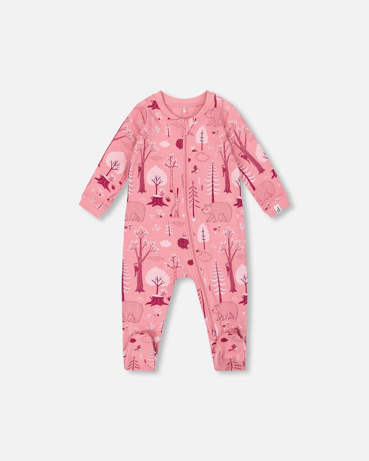 One-Piece Organic Cotton Pajama Pink Forest-0