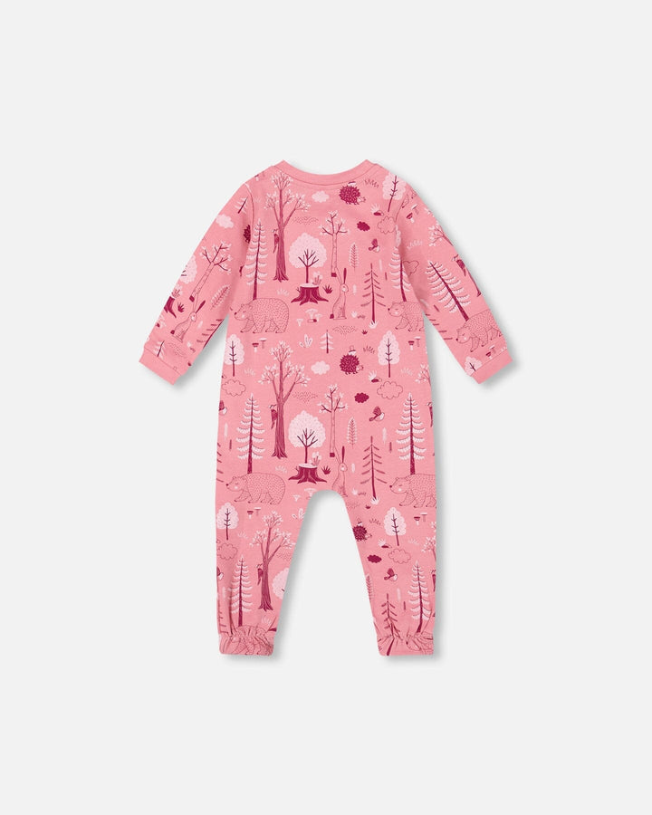 One-Piece Organic Cotton Pajama Pink Forest-1