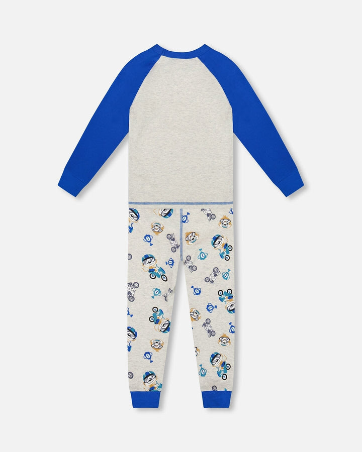 Two-Piece Organic Cotton Pajama Set Beige Monkey Print-2