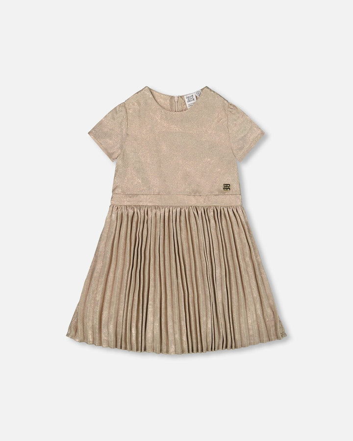 Short Sleeve Dress With Pleated Skirt Light Caramel Deux par Deux