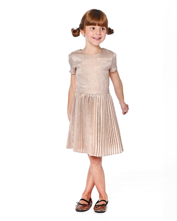 Short Sleeve Dress With Pleated Skirt Light Caramel Deux par Deux
