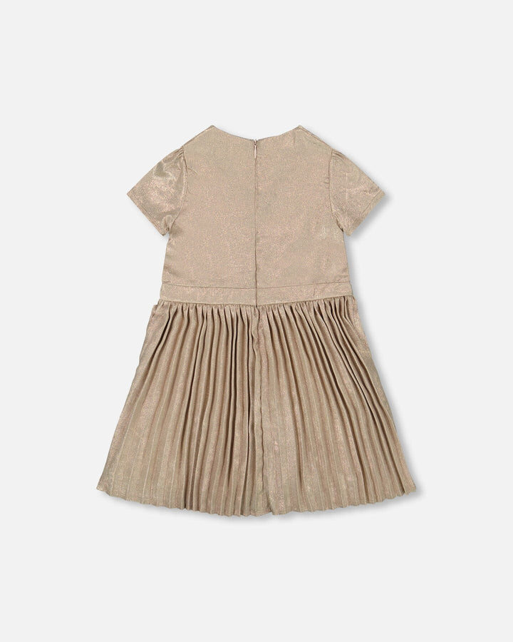 Short Sleeve Dress With Pleated Skirt Light Caramel Deux par Deux