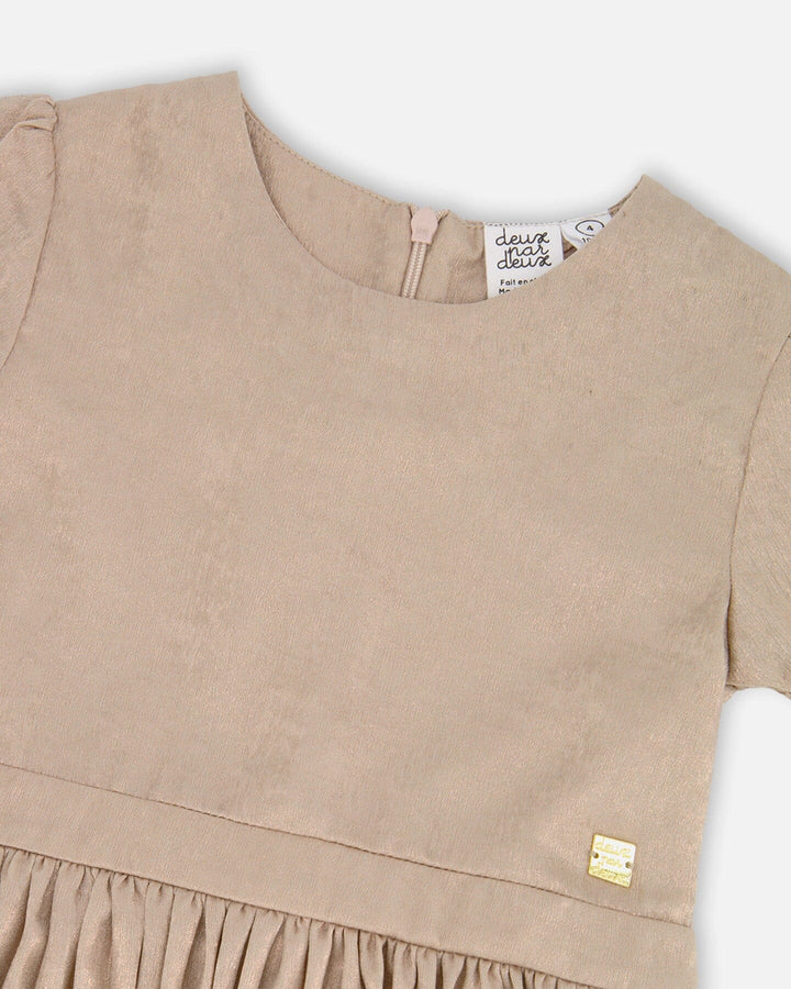 Short Sleeve Dress With Pleated Skirt Light Caramel Deux par Deux