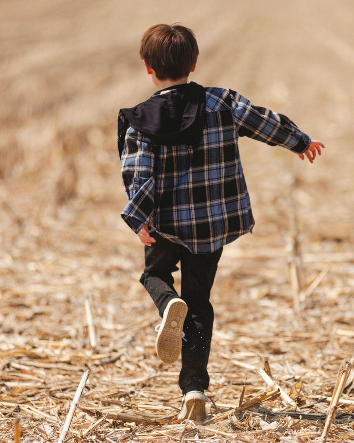 Long Sleeve Hooded Flannel Shirt Blue And Black-2