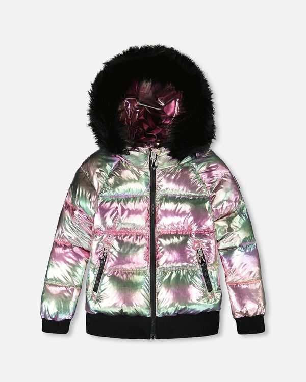 Multicolor Metallic Quilted Bomber-Style Winter Coat-0