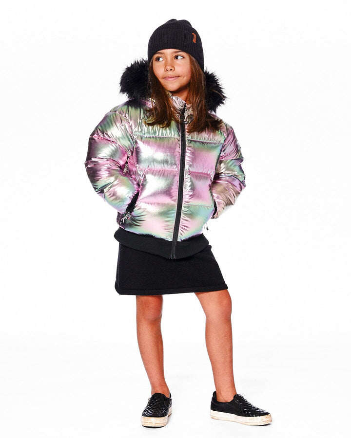 Multicolor Metallic Quilted Bomber-Style Winter Coat-3
