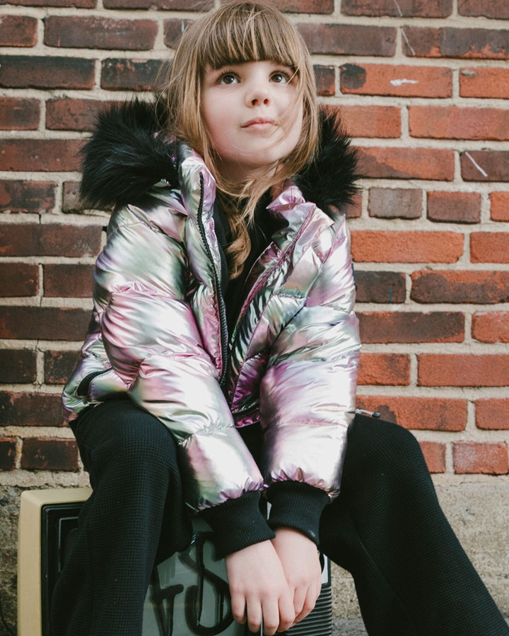Multicolor Metallic Quilted Bomber-Style Winter Coat-1