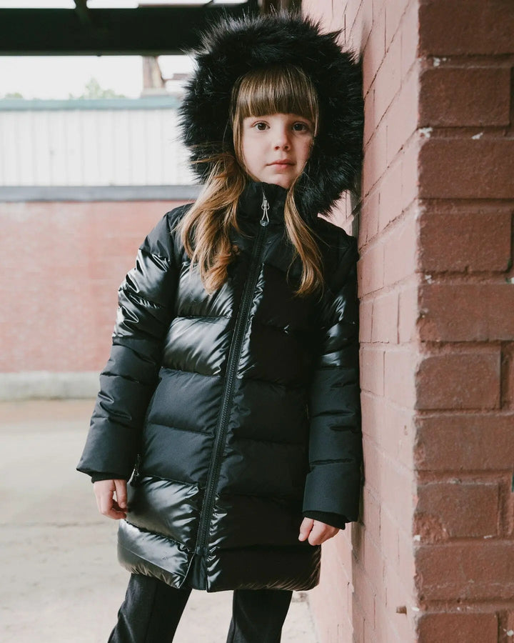 Long Metallic Puffy Coat Black-1