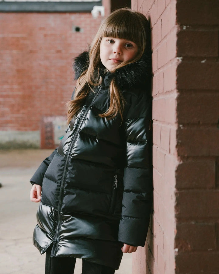 Long Metallic Puffy Coat Black-2