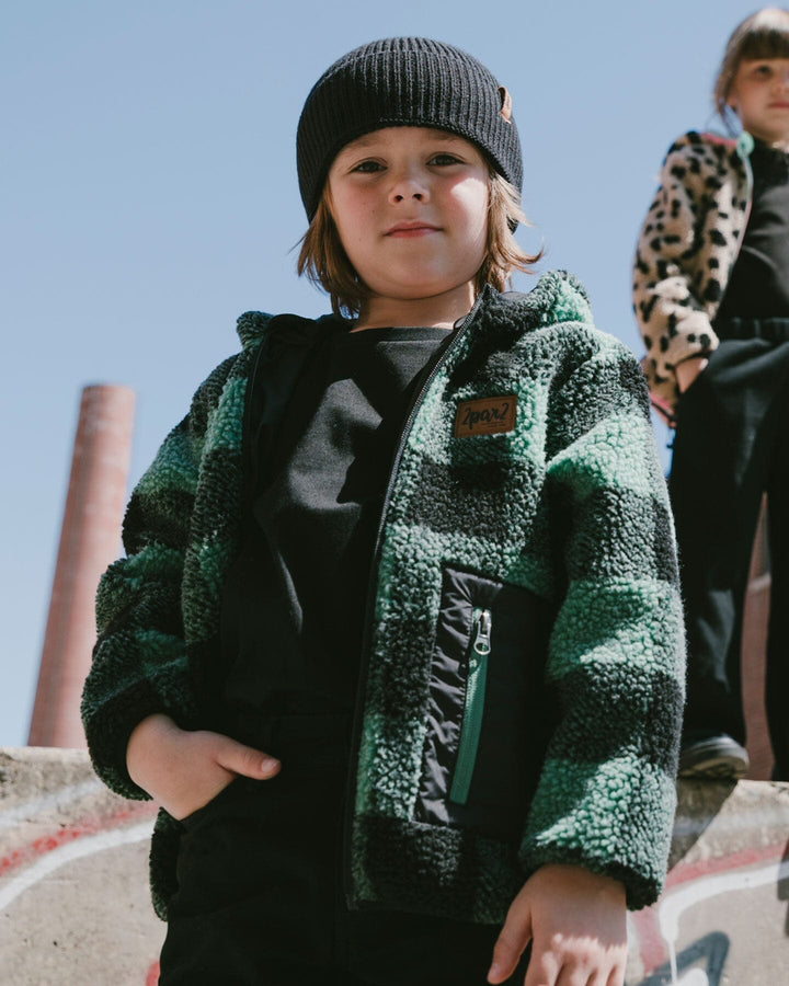 Reversible Mid-Season Sherpa Jacket Teal Plaid-1