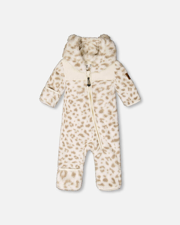 Baby Mid-Season Plush One Piece Outerwear Cream Leopard Print Deux par Deux