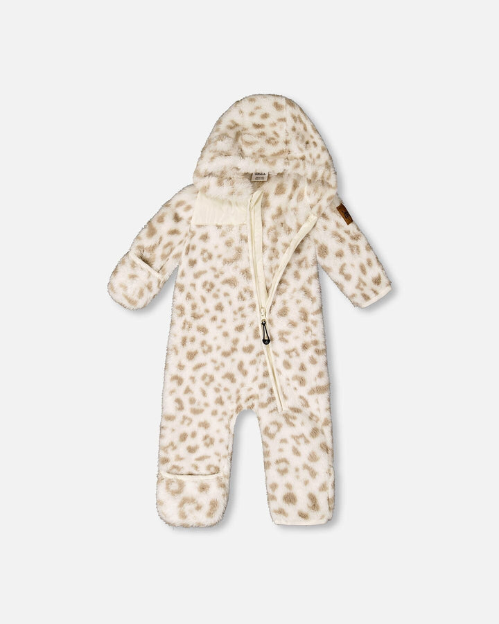 Baby Mid-Season Plush One Piece Outerwear Cream Leopard Print Deux par Deux