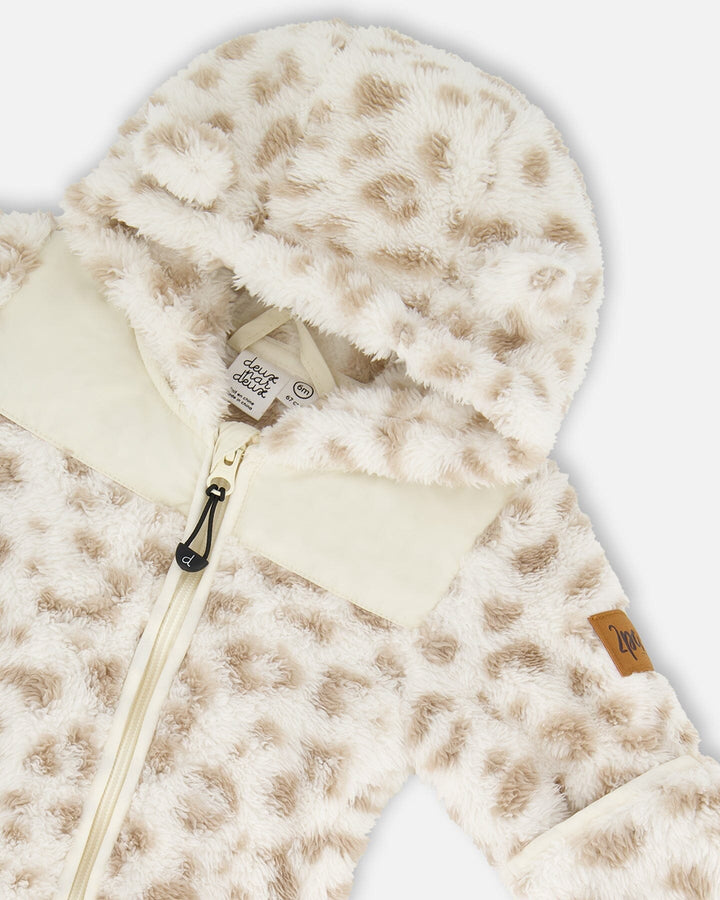 Baby Mid-Season Plush One Piece Outerwear Cream Leopard Print Deux par Deux
