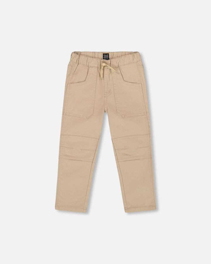 Twill Jogger Pants With Patch Pockets In Beige Deux par Deux
