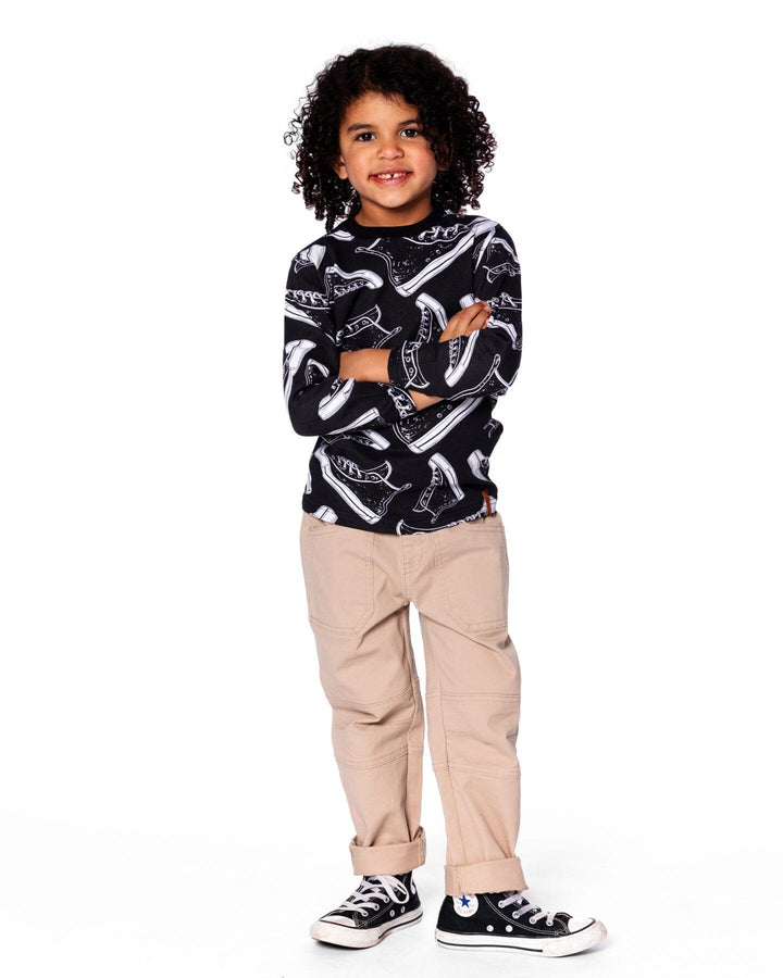 Twill Jogger Pants With Patch Pockets In Beige Deux par Deux