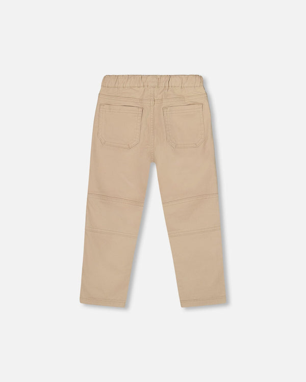 Twill Jogger Pants With Patch Pockets In Beige Deux par Deux