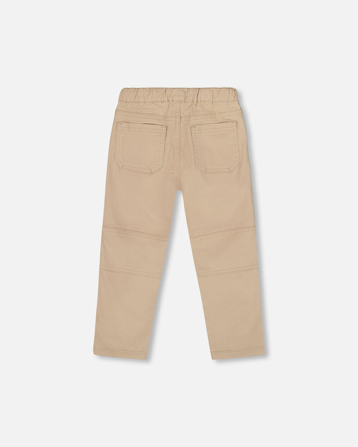 Twill Jogger Pants With Patch Pockets In Beige Deux par Deux