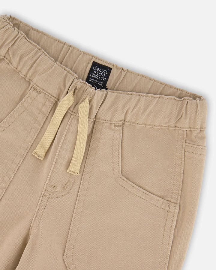 Twill Jogger Pants With Patch Pockets In Beige Deux par Deux