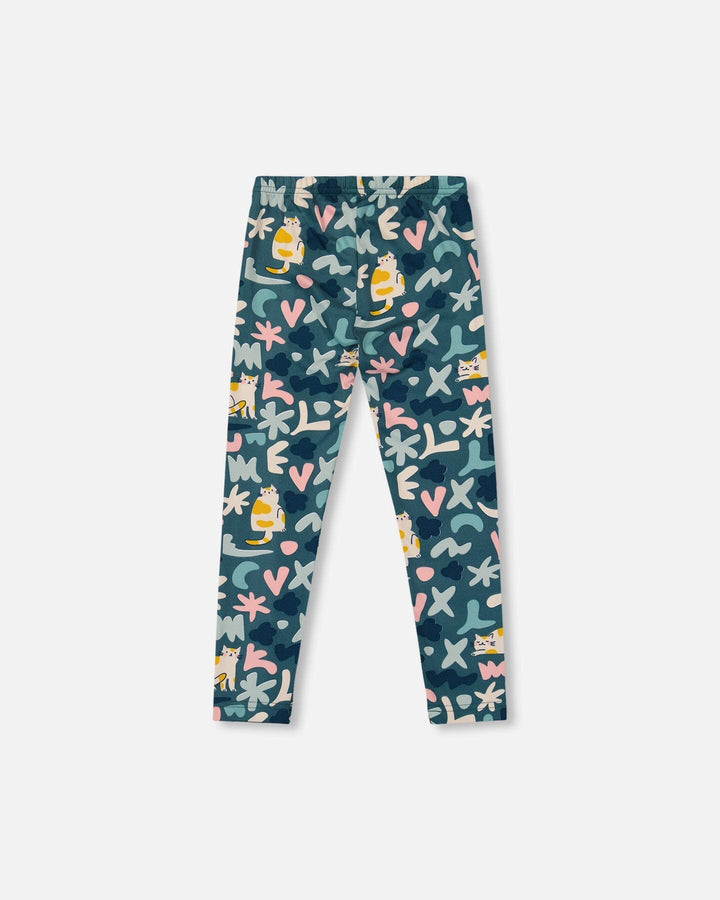 Stretch Jersey Leggings Green Cat Print-2